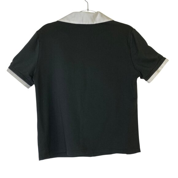 Black & White Short Sleeve Collared‎ Shirt Size Large Classic Stretchy Cute Y2K - Picture 2 of 6